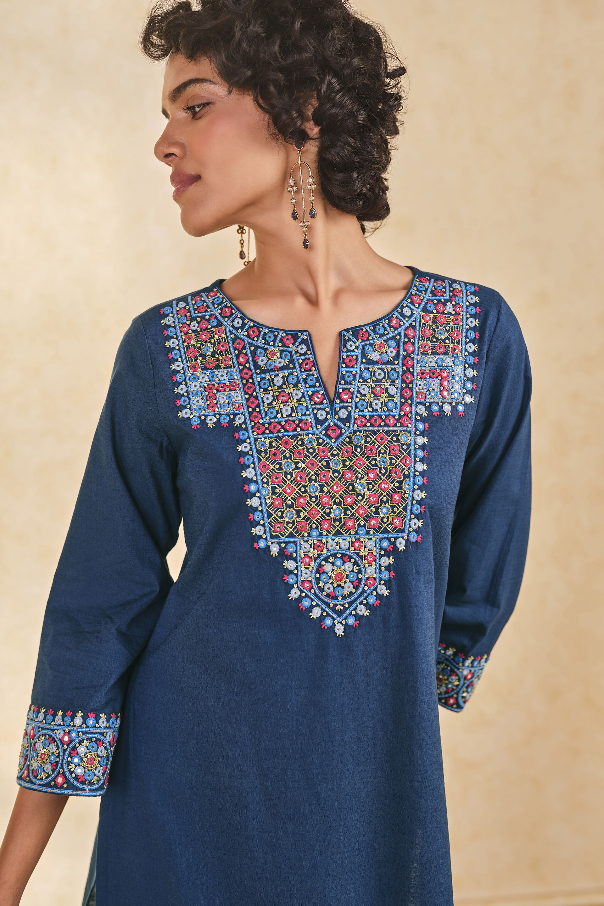 Asmani Blue Cotton Kurta, Blue, image 4